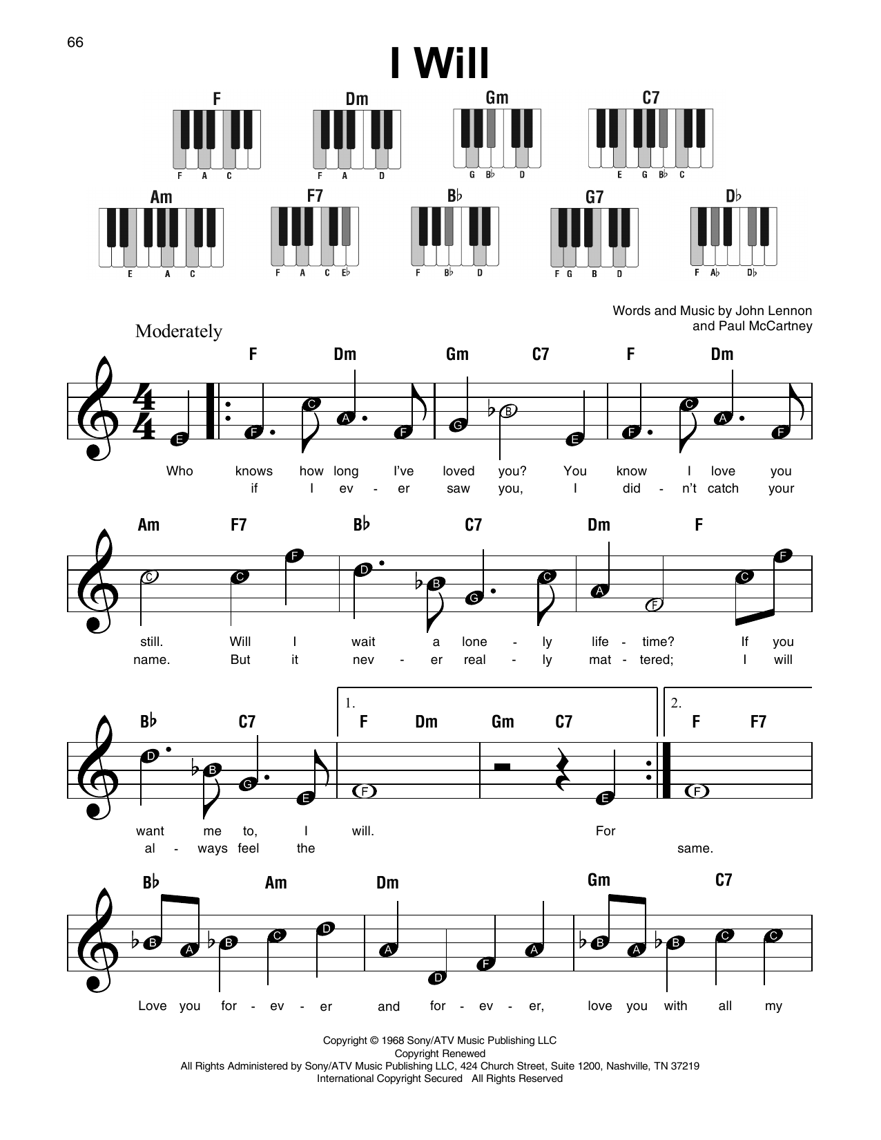 Produktgalerie: Seite 1 von 1 I Will, The Beatles, Klavier
