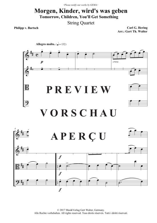 Produktgalerie: Seite 2 von 3 Morgen, Kinder, wird´s was geben , , (Streicherquartett)