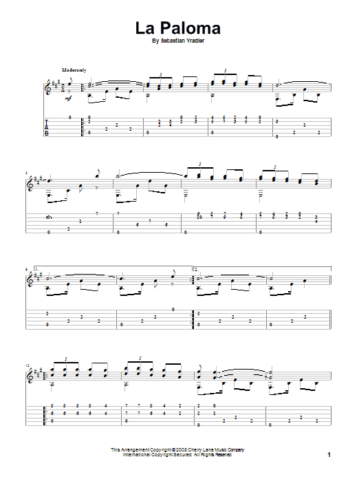 Produktgalerie: Seite 1 von 1 La Paloma Blanca (The White Dove), Sebastian Yradier, Gitarre