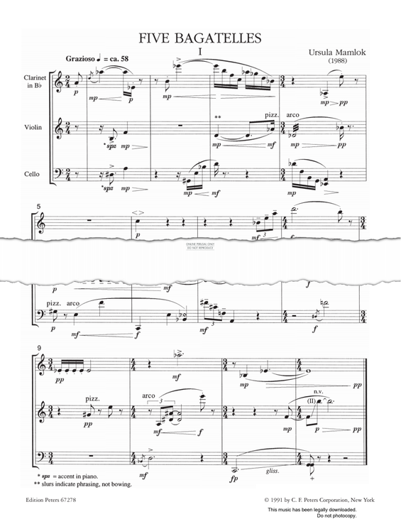 Produktgalerie: Seite 1 von 1 Five Bagatelles, Ursula Mamlok, Klarinette, Violine, Violoncello