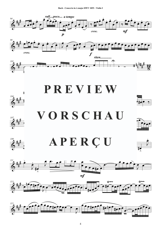 Product gallery: Page 5 of 11 Concerto in A-Dur BWV 1055, , String Quartet - Individual Parts