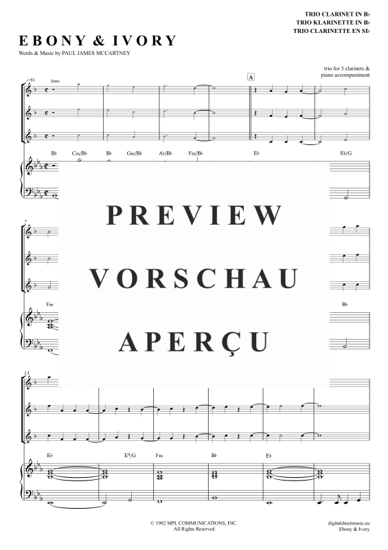 Produktgalerie: Seite 2 von 11 Ebony And Ivory, McCartney, Paul/Wonder, Stevie, (Klarinetten Trio + Klavier)