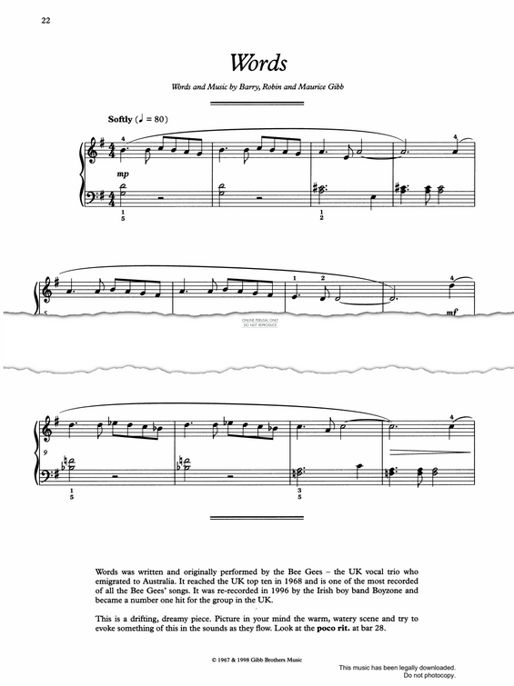 Produktgalerie: Seite 1 von 1 Words, Barry Gibb, Klavier