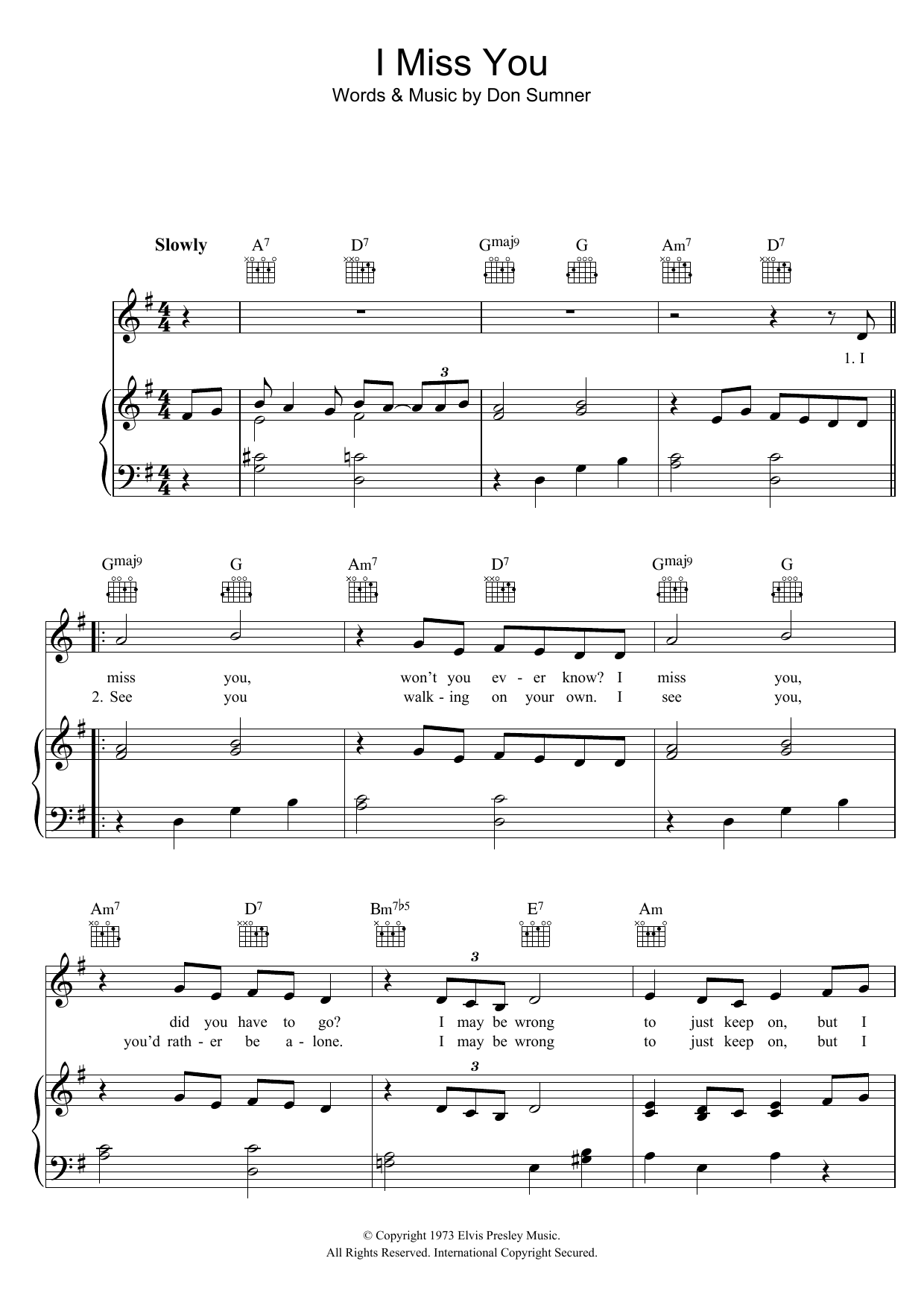 Produktgalerie: Seite 1 von 1 I Miss You, Elvis Presley, Gesang, Gitarre, Klavier