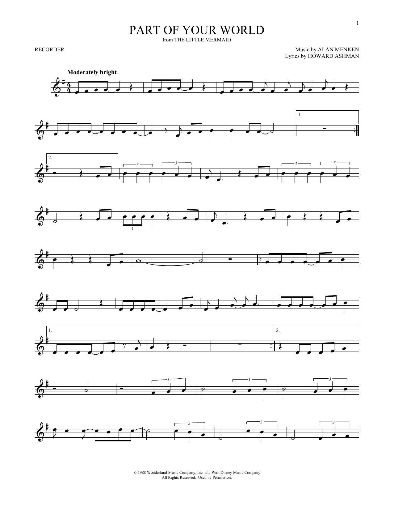Product gallery: Page 1 of 1 Part Of Your World (from The Little Mermaid), Alan Menken & Howard Ashman