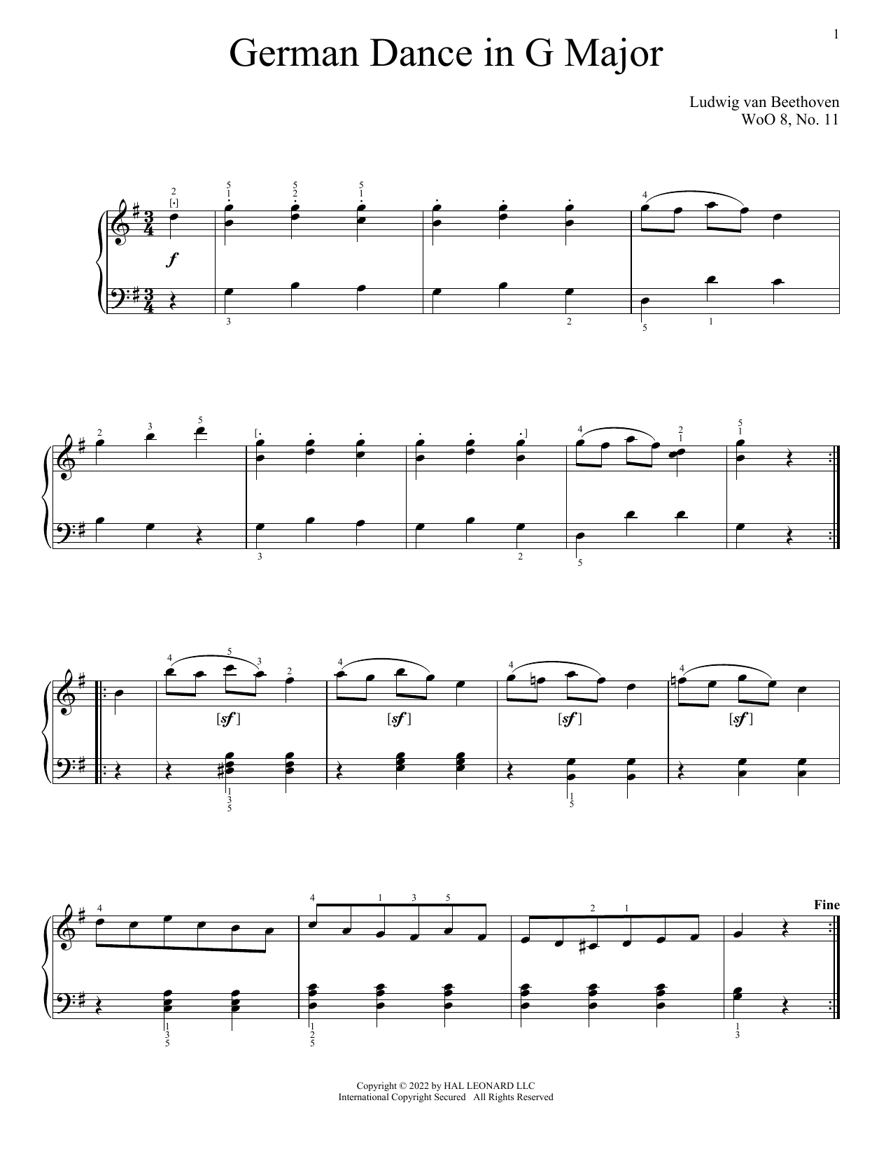 Product picture to: German Dance In G Major, WoO 8, No. 11