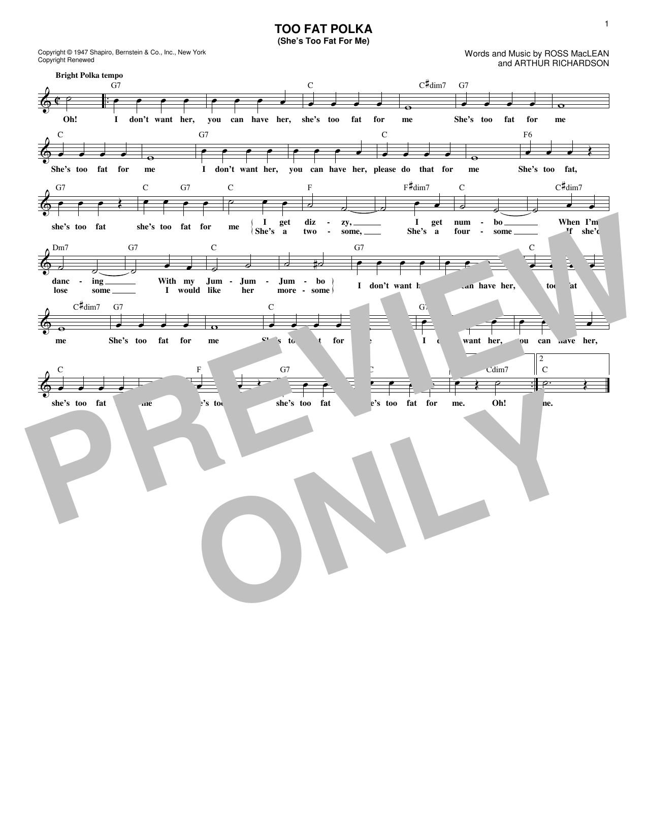 Product gallery: Page 1 of 1 Too Fat Polka (She's Too Fat For Me), Frankie Yankovic