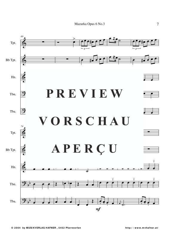 Produktgalerie: Seite 10 von 11 Mazurka Opus 6 No.3, , (Blechbläser Quintett)