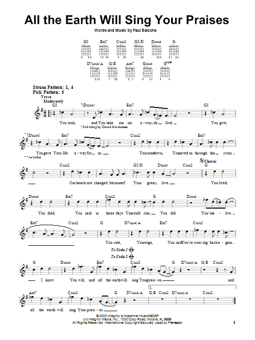 Product gallery: Page 1 of 1 All The Earth Will Sing Your Praises, Paul Baloche