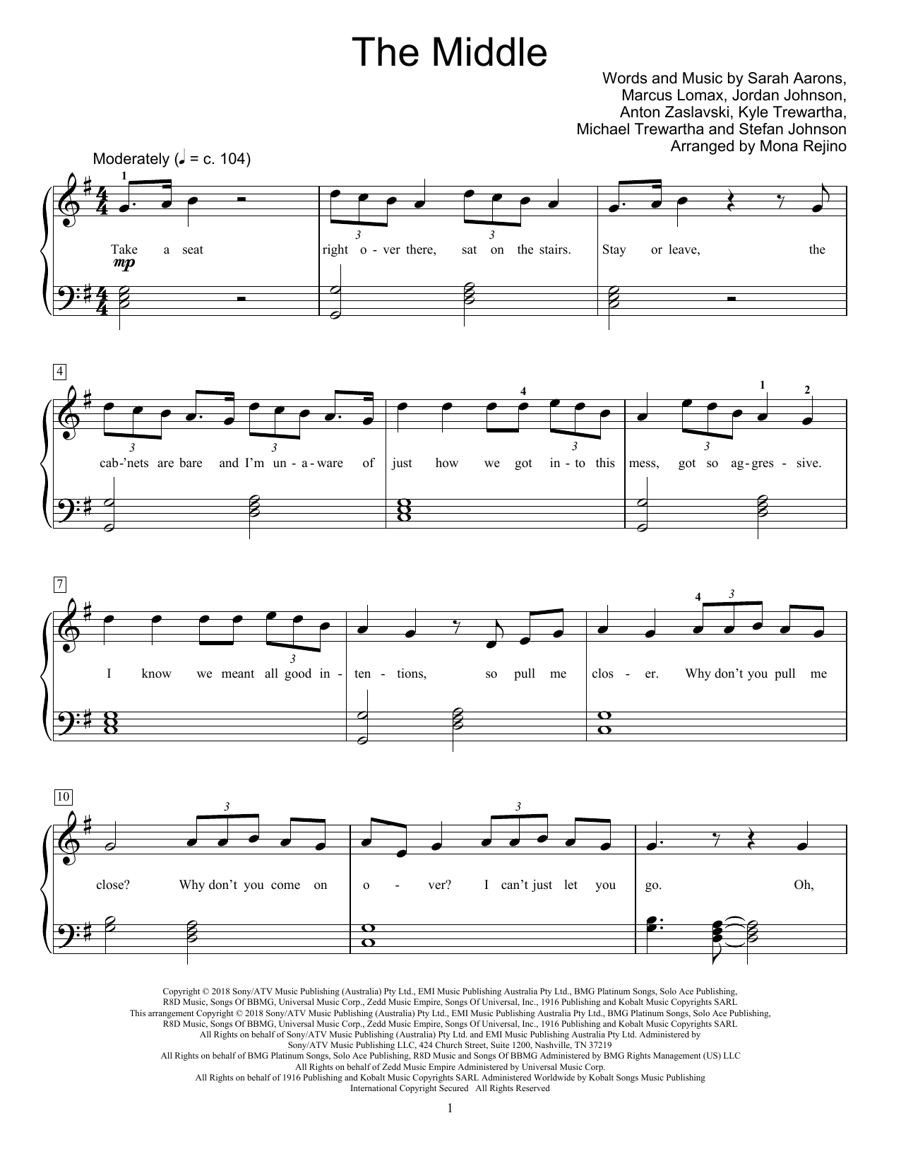 Product picture to: The Middle (arr. Mona Rejino)