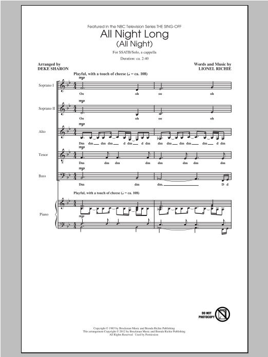 Product picture to: All Night Long (All Night) (arr. Deke Sharon)