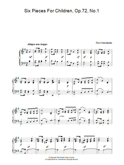 Product gallery: Page 1 of 1 Six Pieces For Children, Op.72, No.1, Felix Mendelssohn