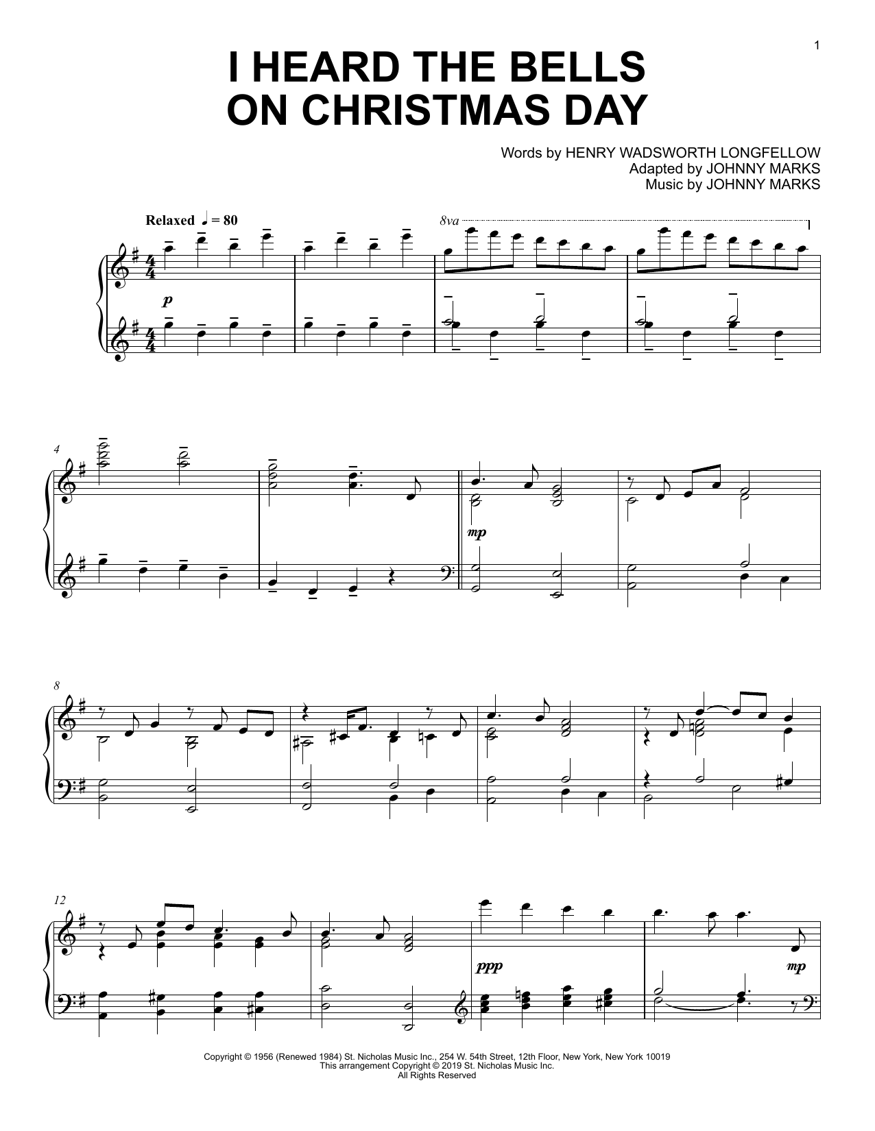 Produktgalerie: Seite 1 von 1 I Heard The Bells On Christmas Day, Johnny Marks, Klavier