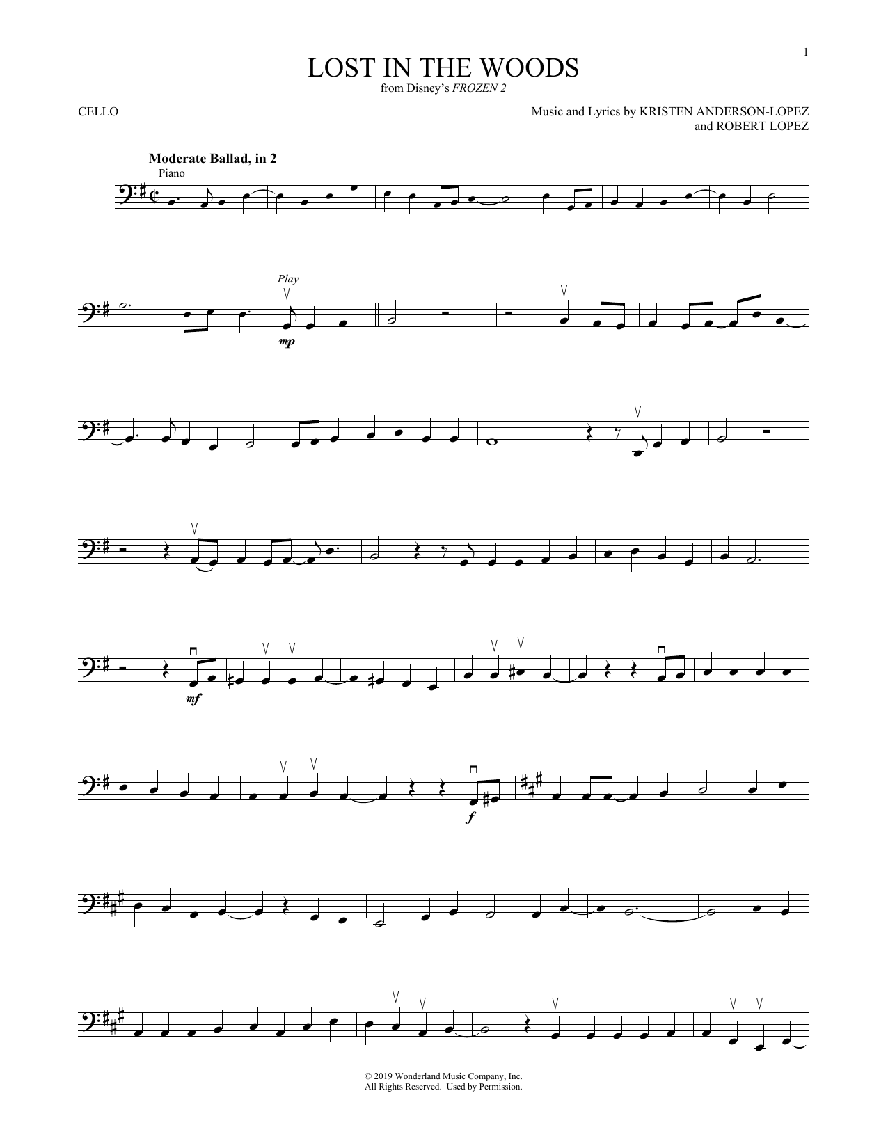 Produktgalerie: Seite 1 von 1 Lost In The Woods (from Disney's Frozen 2), Jonathan Groff, Violoncello