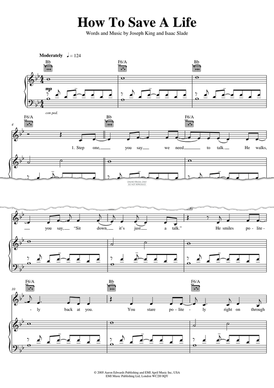 Produktgalerie: Seite 1 von 1 How To Save A Life, The Fray, Gesang, Gitarre, Klavier