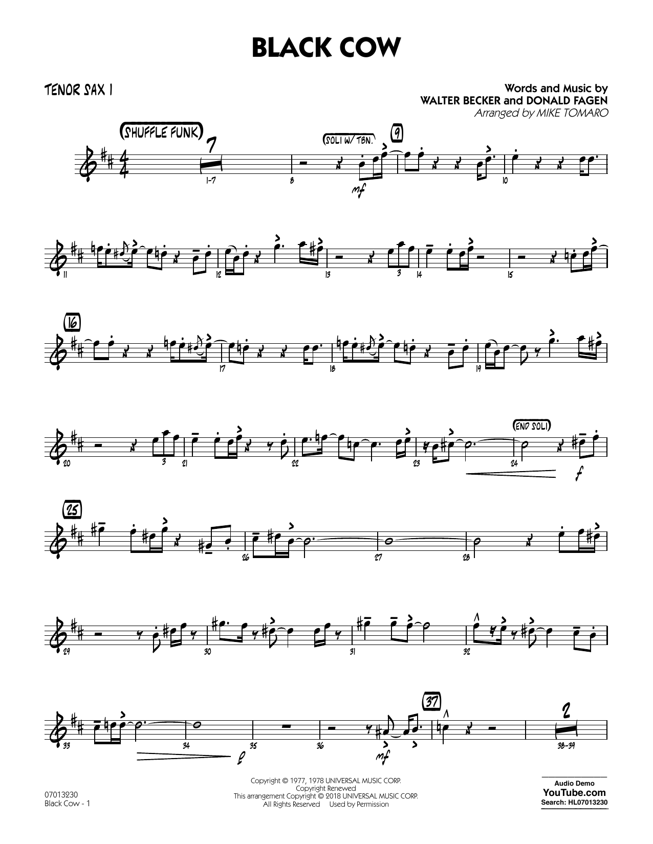 Produktgalerie: Seite 1 von 1 Black Cow (arr. Mike Tomaro) - Tenor Sax 1, Steely Dan