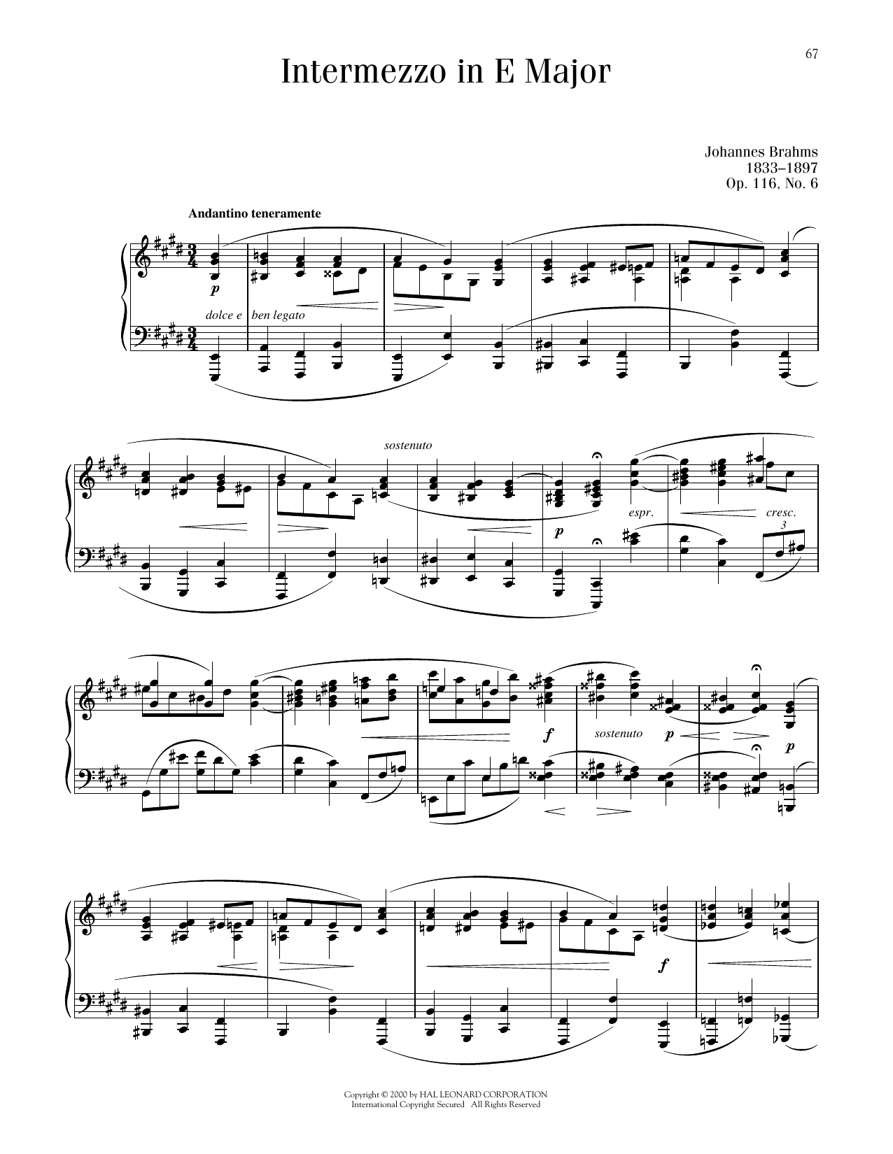 Produktgalerie: Seite 1 von 1 Intermezzo In E Major, Op. 116, No. 6, Johannes Brahms, Klavier