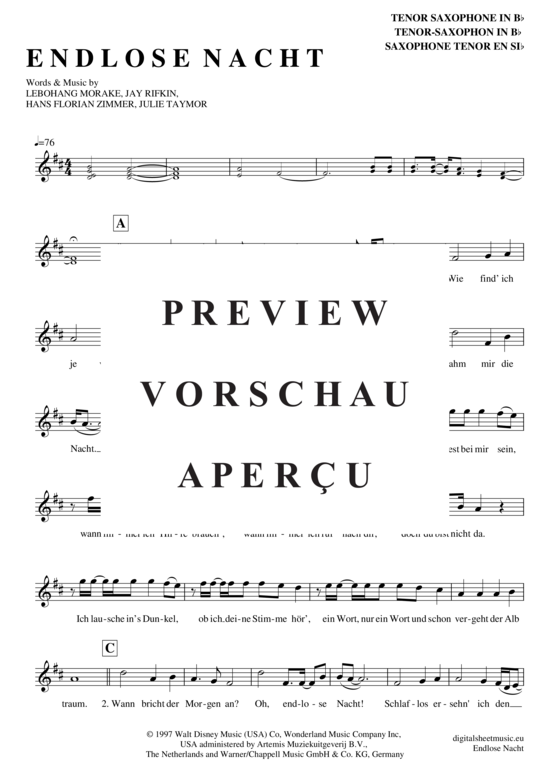 Product gallery: Page 2 of 4 Endlose Nacht , König der Löwen (Musical), Tenor Saxophone