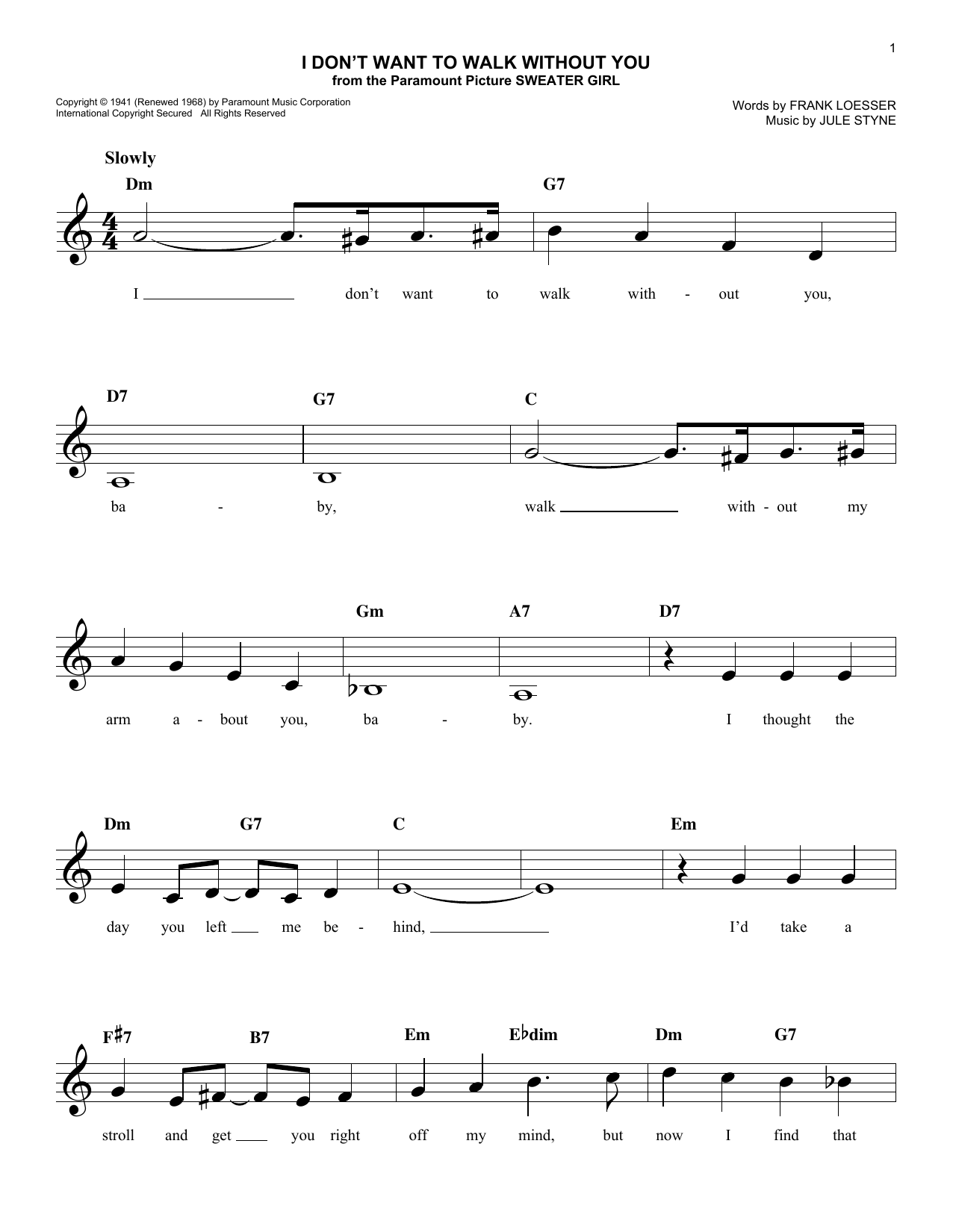 Product gallery: Page 1 of 1 I Don't Want To Walk Without You, Jule Styne