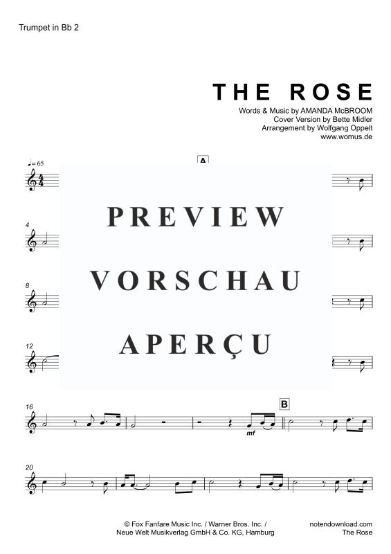 Product gallery: Page 11 of 11 The Rose, Midler, Bette, Trio For 3 Trumpets In Key, Piano/Organ, Cello (Optional) - Single Version