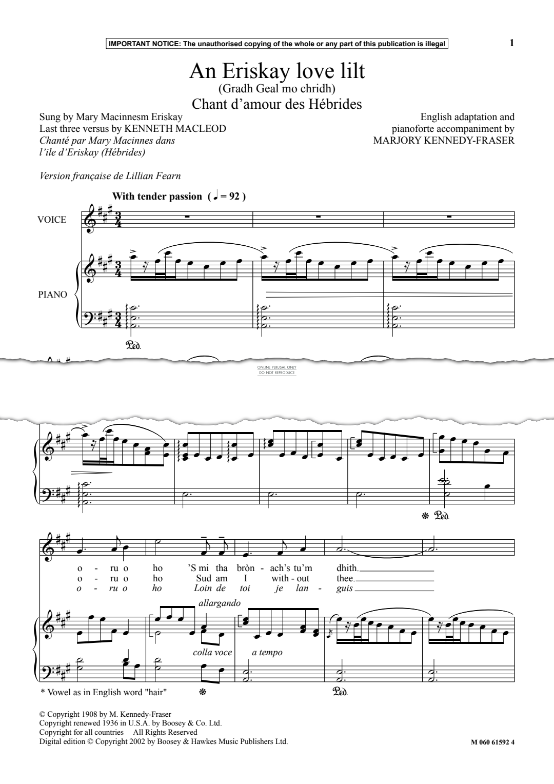 Produktgalerie: Seite 1 von 1 An Eriskay Love Lilt, Marjory Kennedy-Fraser, Gesang, Klavier