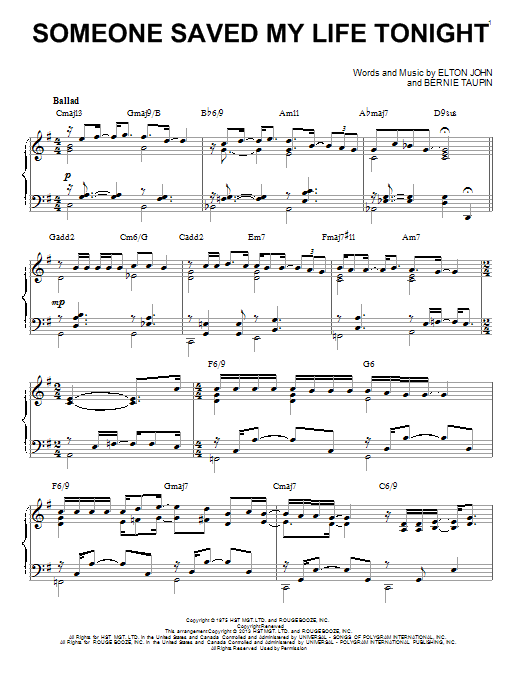 Produktbild zu: Someone Saved My Life Tonight [Jazz version] (arr. Brent Edstrom)