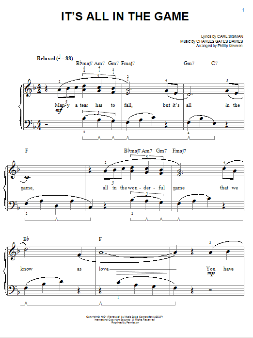 Produktbild zu: It's All In The Game (arr. Phillip Keveren)
