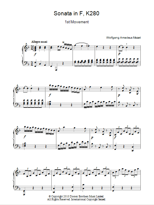Product gallery: Page 1 of 1 Sonata In F Major (First Movement), Wolfgang Amadeus Mozart