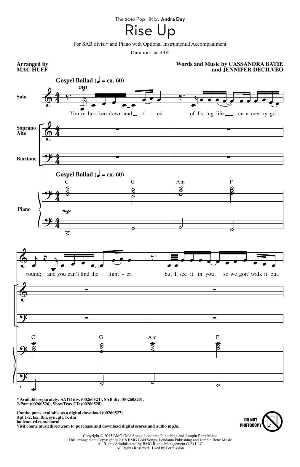 Product picture to: Rise Up (arr. Mac Huff)