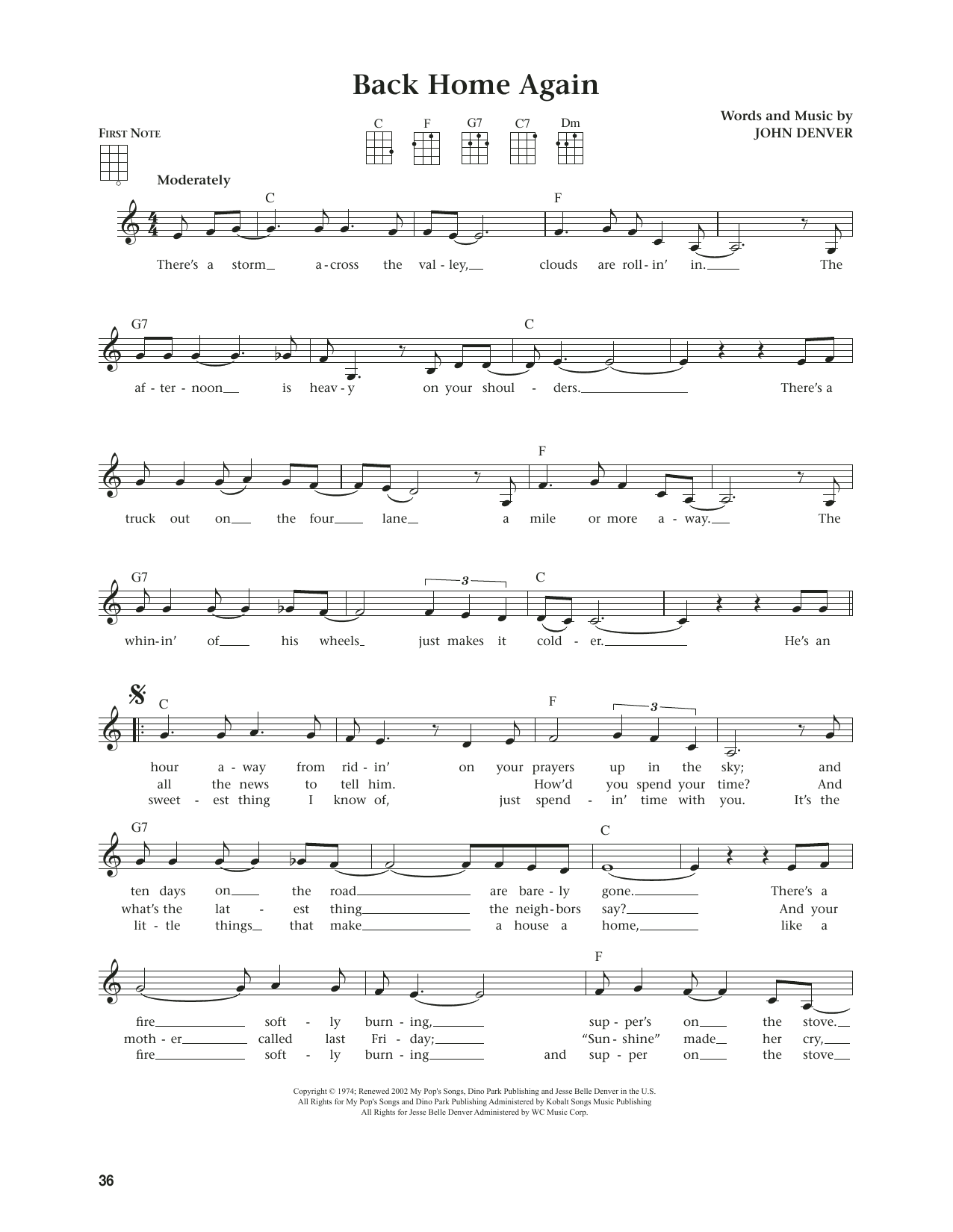 Produktgalerie: Seite 1 von 1 Back Home Again (from The Daily Ukulele) (arr. Jim Beloff), John Denver, Ukulele