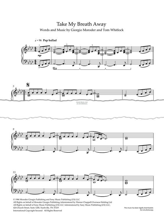 Produktgalerie: Seite 1 von 1 Take My Breath Away, Berlin, Klavier