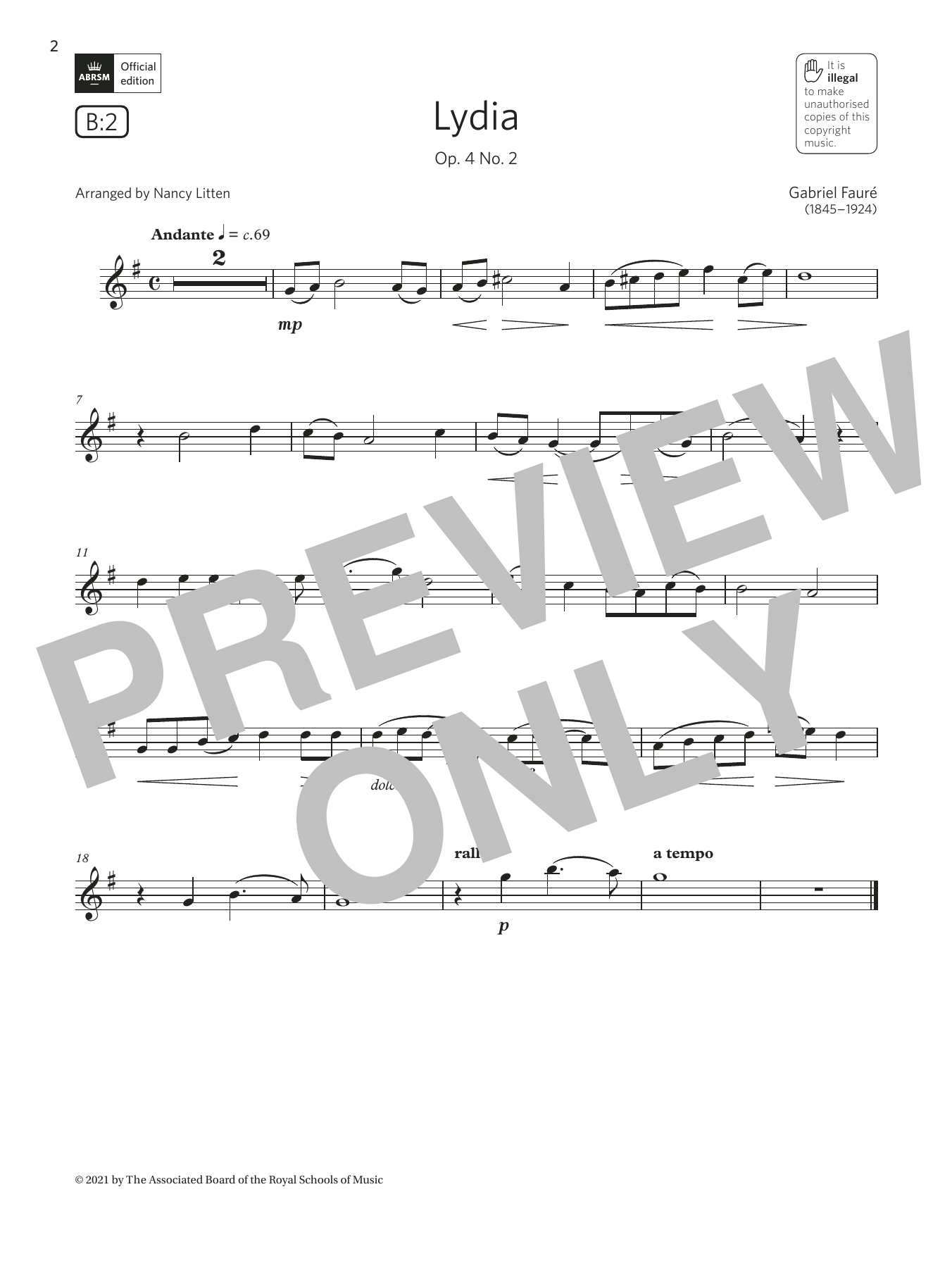 Product gallery: Page 1 of 1 Lydia, Op. 4 No. 2  (Grade 3 List B2 from the ABRSM Clarinet syllabus from 2022), Gabriel Faure