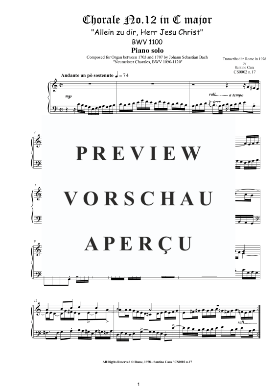 Product gallery: Page 2 of 3 Choral No.12 in C-Dur (Allein zu dir, Herr Jesu Christ) BWV 1100, , Solo Piano
