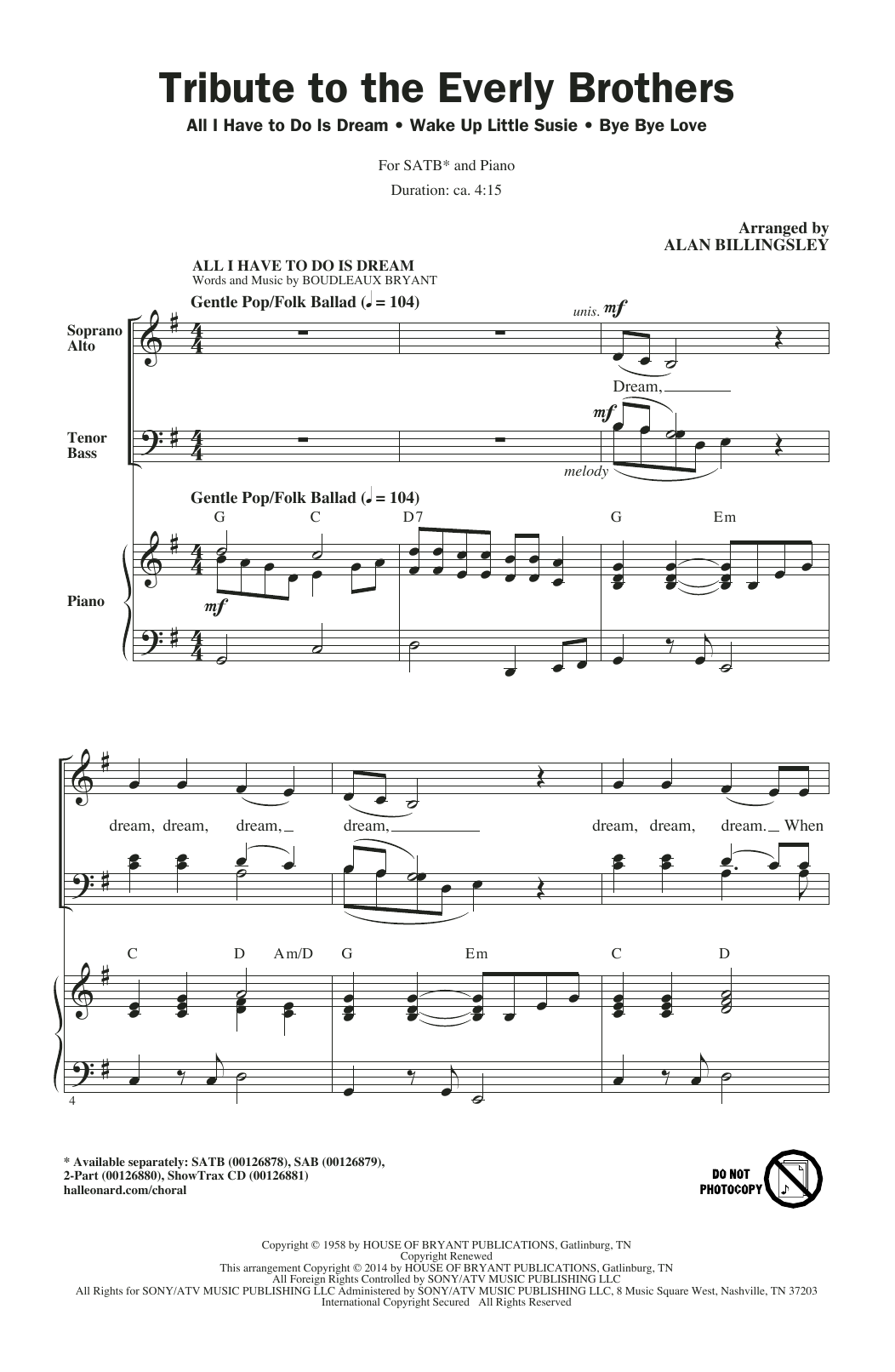 Produktbild zu: Tribute To The Everly Brothers (arr. Alan Billingsley)