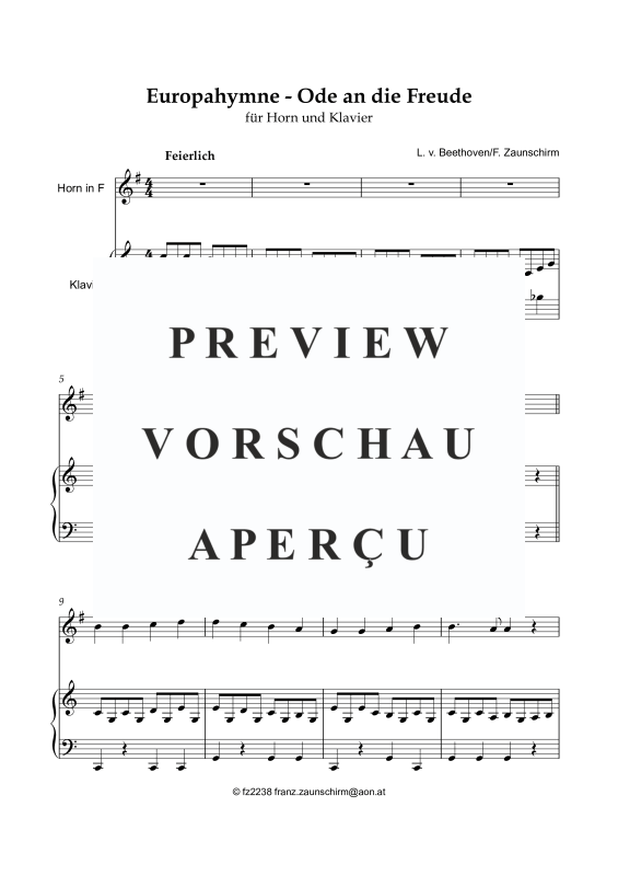 Produktgalerie: Seite 2 von 8 Europahymne - Ode an die Freude, , Horn in F und Klavier