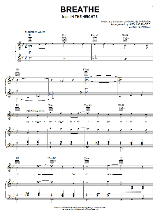 Produktgalerie: Seite 1 von 1 Breathe (from In The Heights: The Musical), Lin-Manuel Miranda, Gesang, Gitarre, Klavier