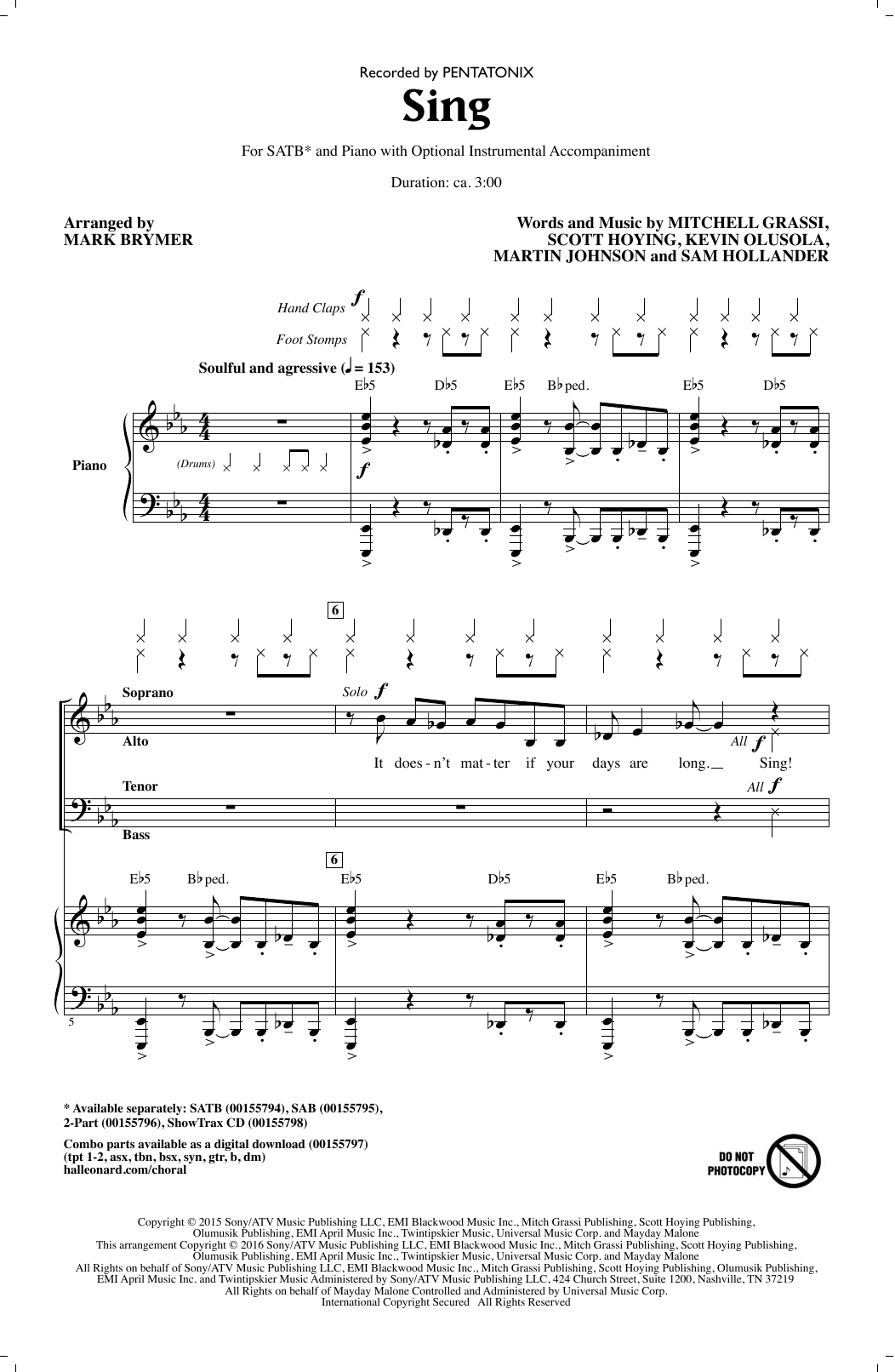 Product picture to:  Sing (arr. Mark Brymer) - Pentatonix