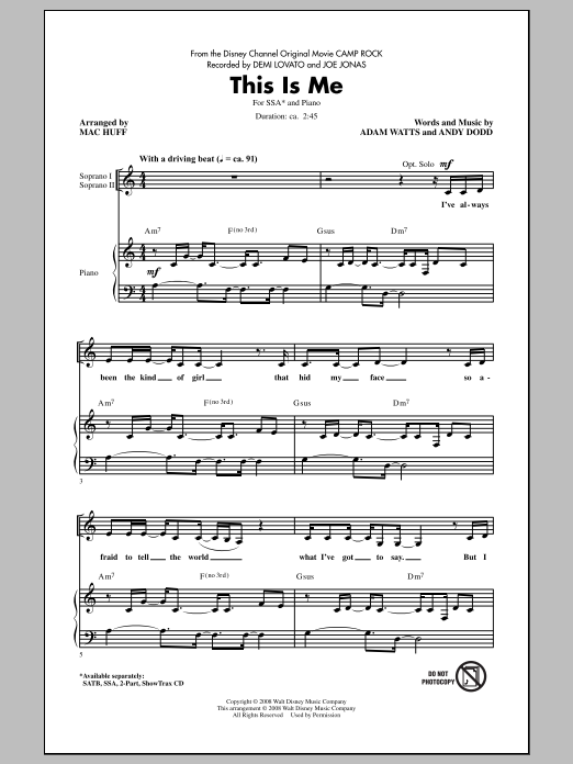 Product gallery: Page 1 of 1 This Is Me (from Camp Rock) (arr. Mac Huff), Demi Lovato & Joe Jonas