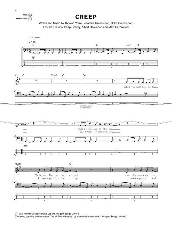 Produktgalerie: Seite 1 von 1 Creep, Radiohead, E-Bass
