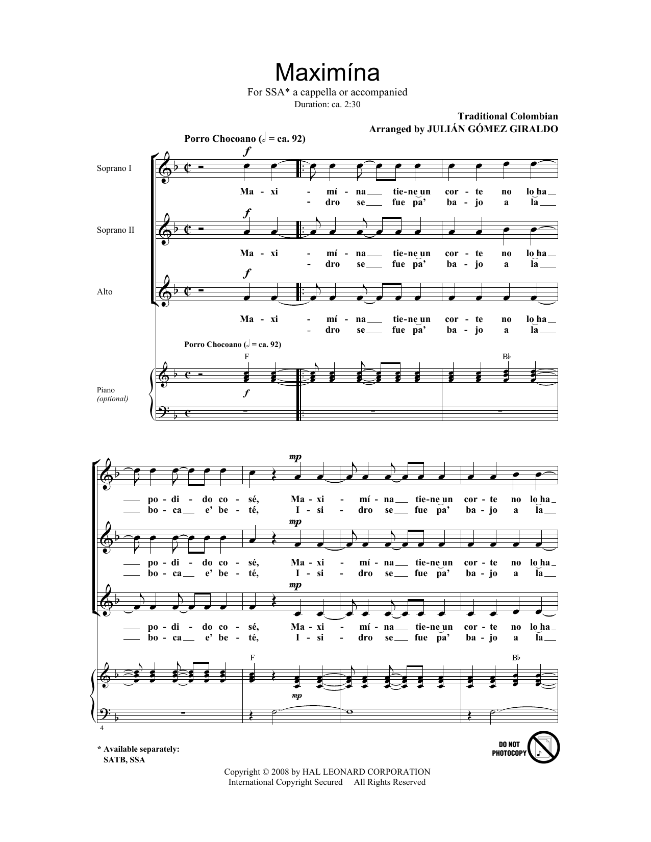Produktgalerie: Seite 1 von 1 Maximina, Julian Gomez Giraldo, Chor