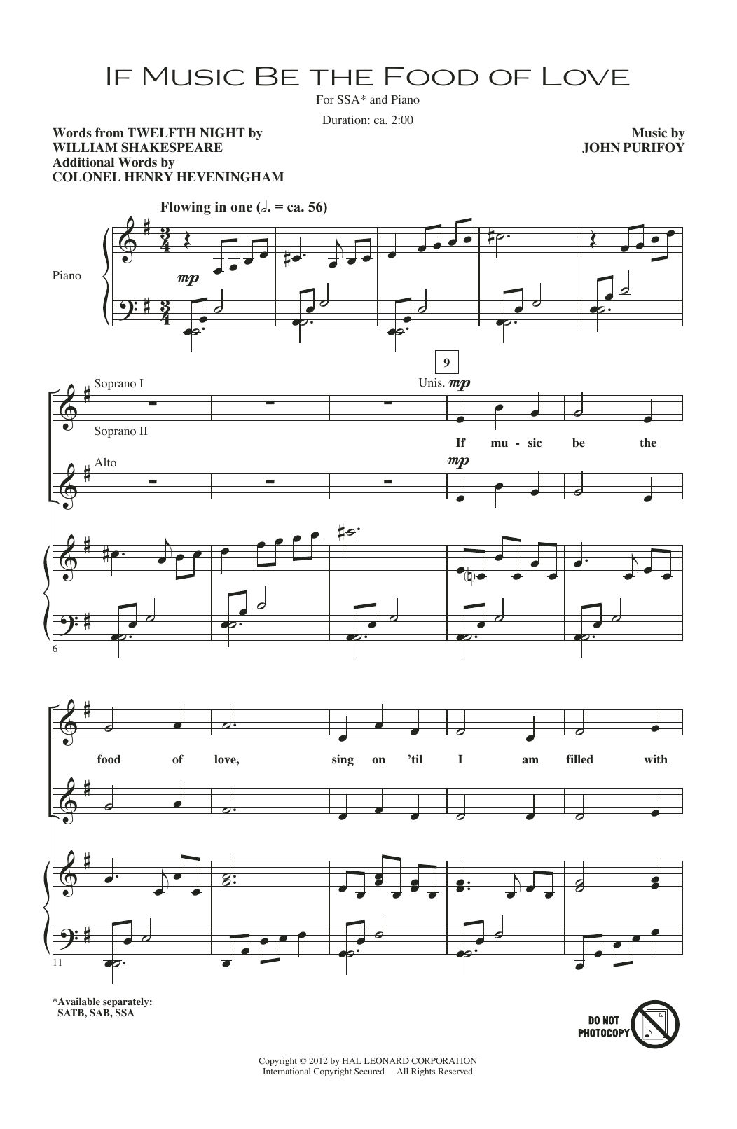 Produktgalerie: Seite 1 von 1 If Music Be The Food Of Love (from Shakespeare's Twelfth Night), John Purifoy, Chor