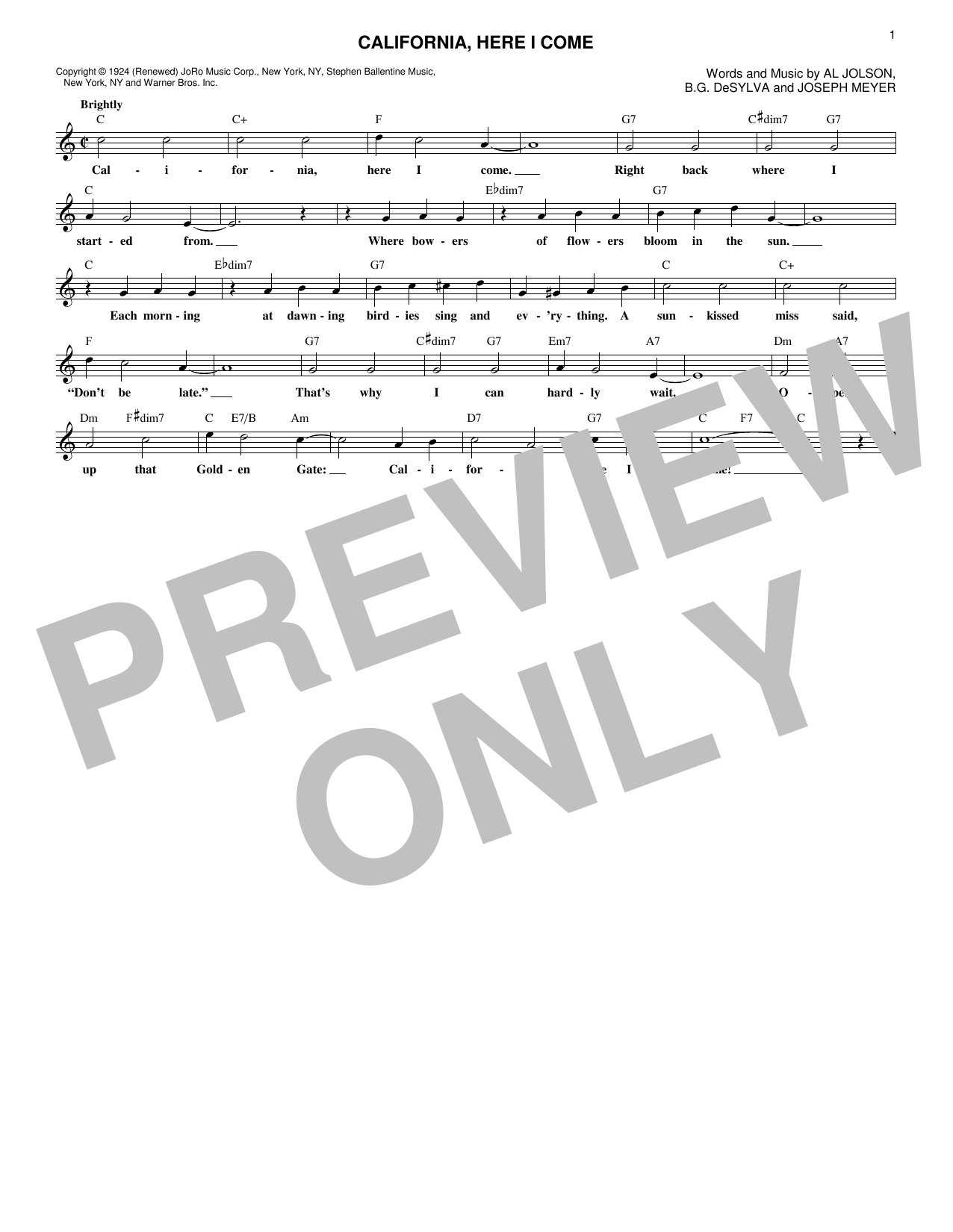 Product gallery: Page 1 of 1 California, Here I Come, Joseph Meyer