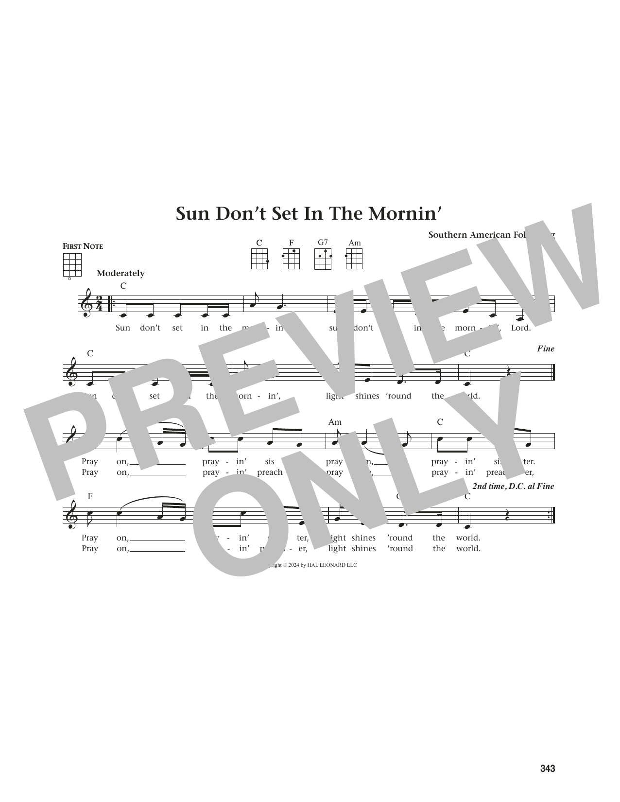 Produktgalerie: Seite 1 von 1 Sun Don't Set In The Mornin' (from The Daily Ukulele) (arr. Jim Beloff), Southern American Folk Song, Ukulele