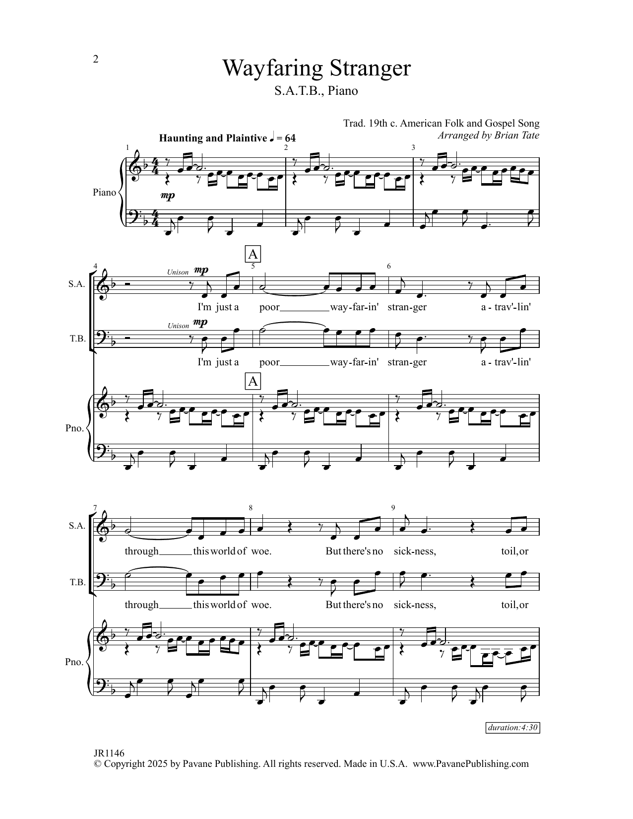 Produktbild zu: Wayfaring Stranger (arr. Brian Tate)