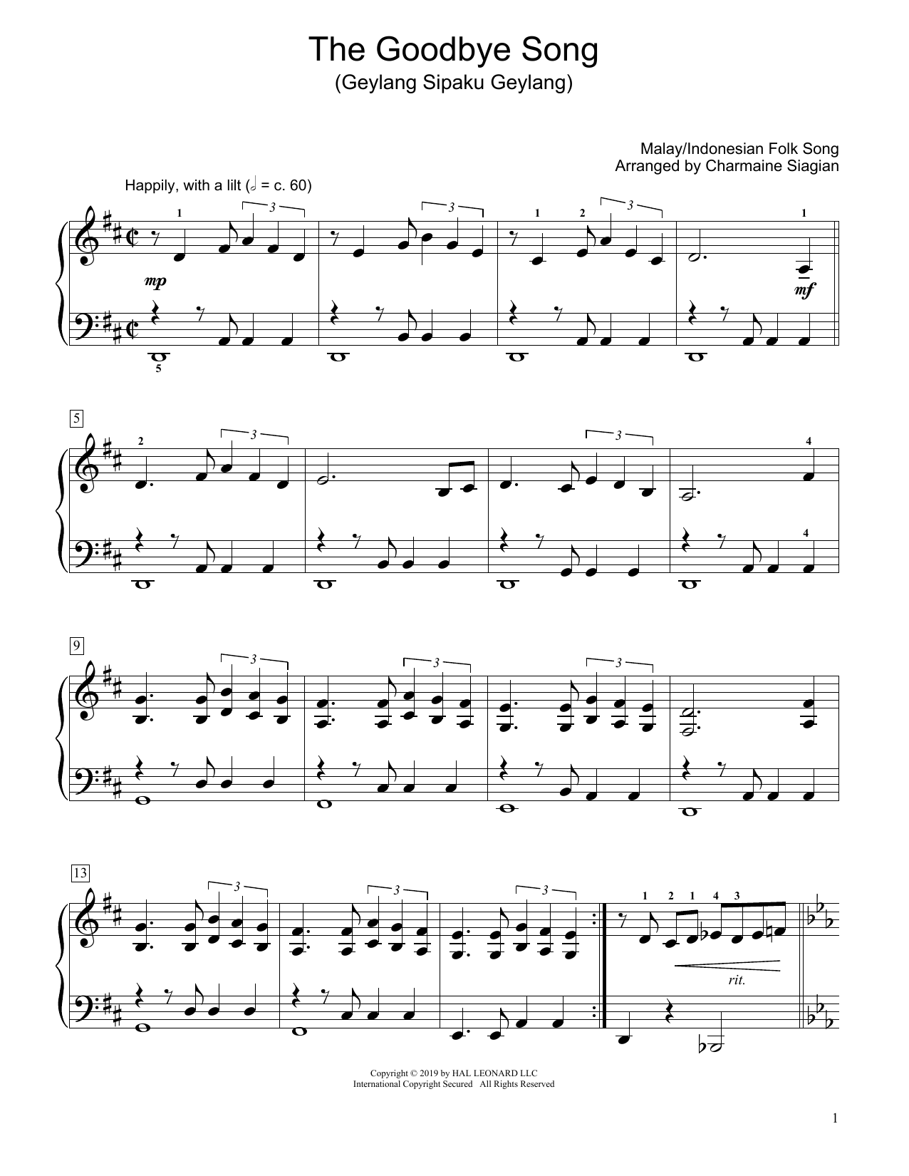 Product picture to: The Goodbye Song (Geylang Sipaku Geylang) (arr. Charmaine Siagian)
