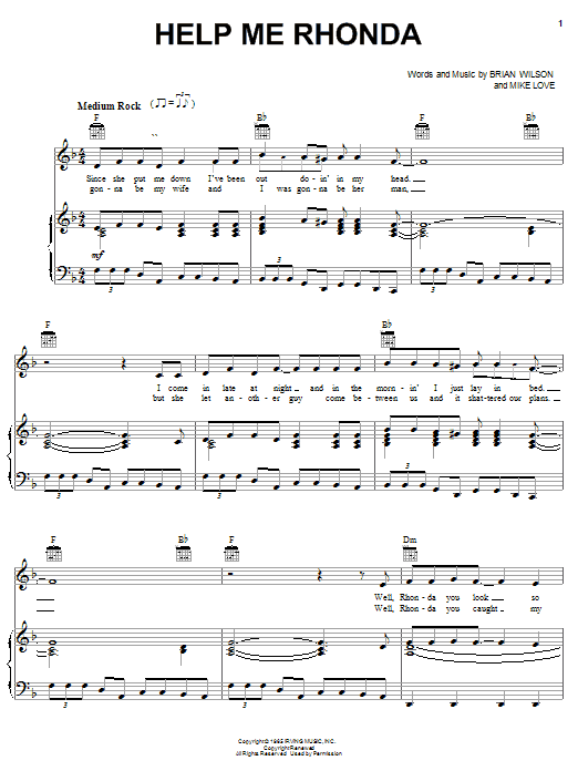 Produktgalerie: Seite 1 von 1 Help Me Rhonda, The Beach Boys, Gesang, Gitarre, Klavier