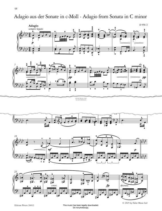 Produktgalerie: Seite 1 von 1 Adagio (2nd movt from Sonata in C minor, D 958), Franz Schubert, Klavier