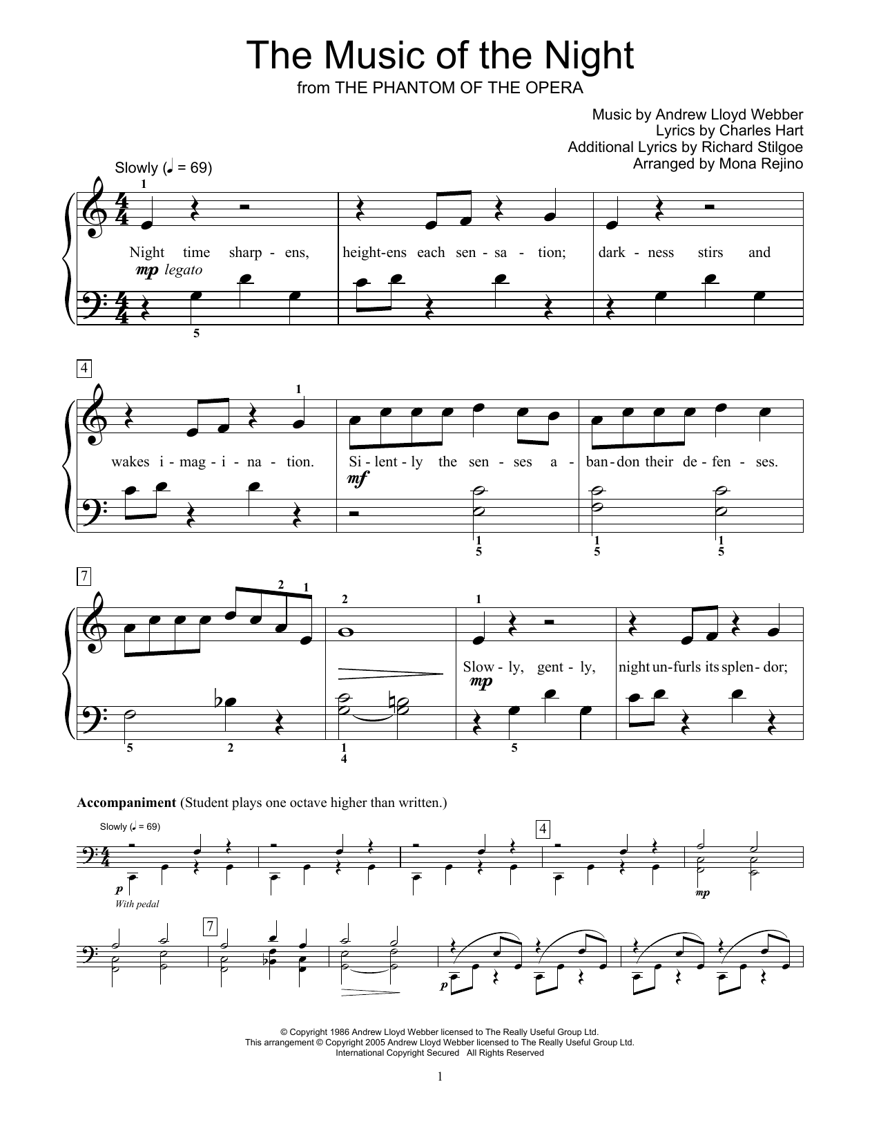 Product picture to: The Music Of The Night (from The Phantom Of The Opera) (arr. Mona Rejino)