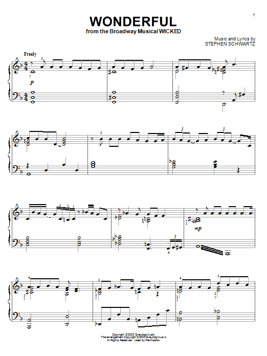 Produktgalerie: Seite 1 von 1 Wonderful (from Wicked), Stephen Schwartz, Klavier
