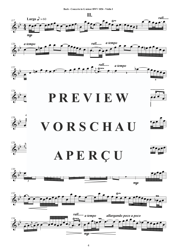 Product gallery: Page 5 of 11 Concerto in G-Moll BWV 1056, , String Quartet - Individual Parts